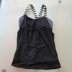Lululemon Rest Less Tank Luxtreme Black Burlap Texture‎ Apex Stripe Dune 8